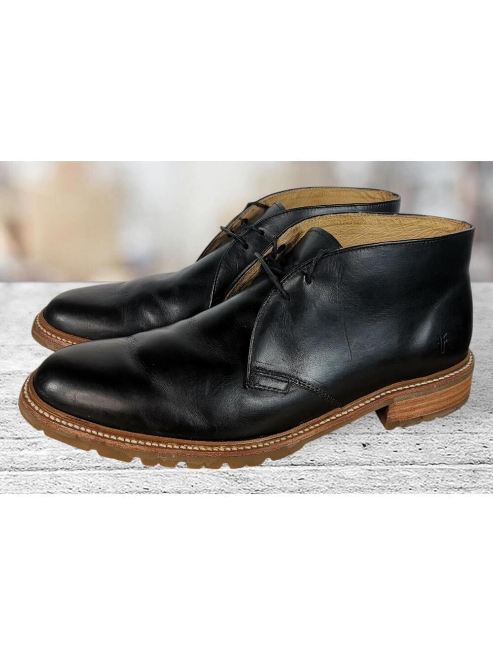 The Frye Company John A Toye Black Leather Mens Shoes Ankle Boots 13 D